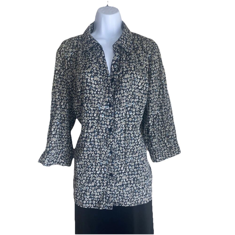 VTG Christopher Banks Women XL Floral Boho Office Siren Button Feminine Blouse